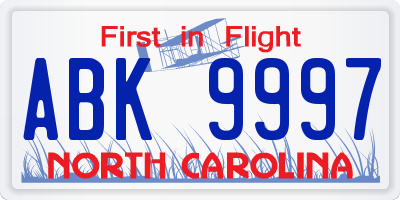 NC license plate ABK9997