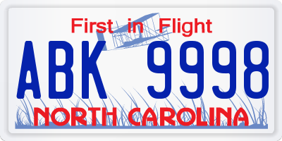 NC license plate ABK9998