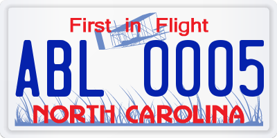 NC license plate ABL0005