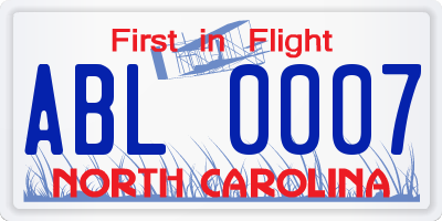 NC license plate ABL0007