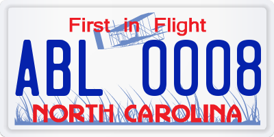 NC license plate ABL0008