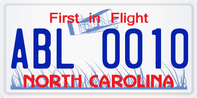 NC license plate ABL0010