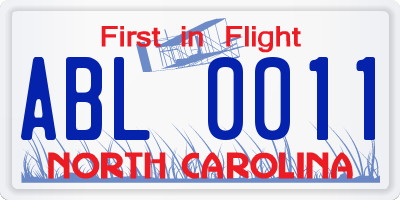 NC license plate ABL0011