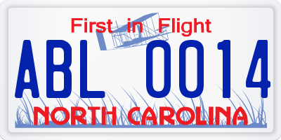 NC license plate ABL0014