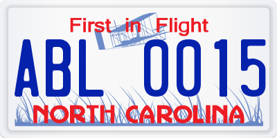 NC license plate ABL0015