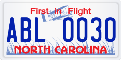 NC license plate ABL0030