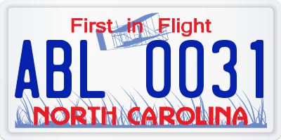 NC license plate ABL0031