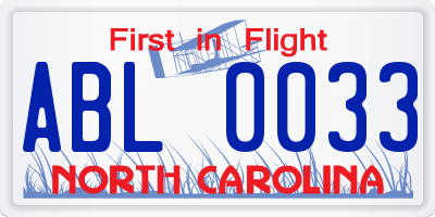 NC license plate ABL0033
