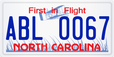 NC license plate ABL0067