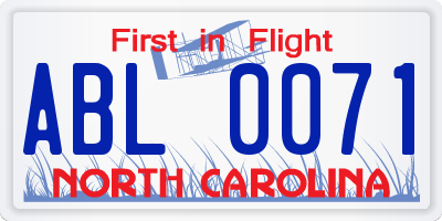 NC license plate ABL0071