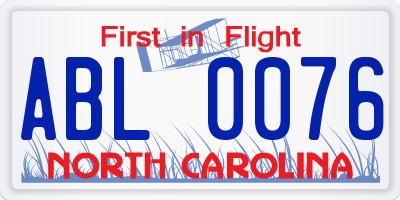 NC license plate ABL0076