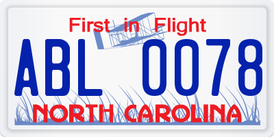 NC license plate ABL0078