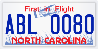 NC license plate ABL0080