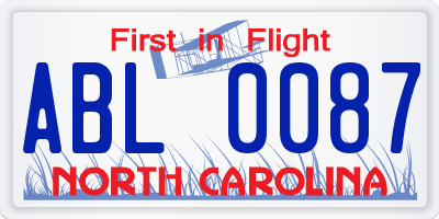 NC license plate ABL0087
