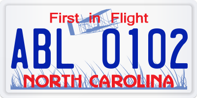NC license plate ABL0102