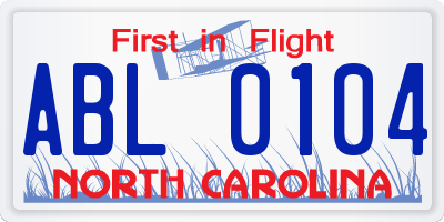 NC license plate ABL0104
