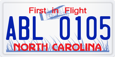 NC license plate ABL0105