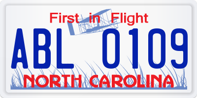 NC license plate ABL0109
