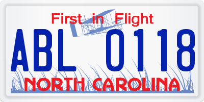 NC license plate ABL0118