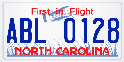 NC license plate ABL0128