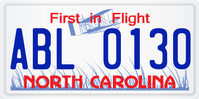 NC license plate ABL0130