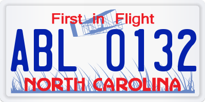 NC license plate ABL0132