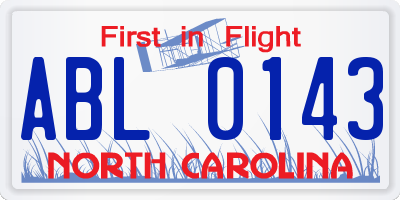 NC license plate ABL0143