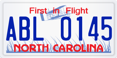 NC license plate ABL0145
