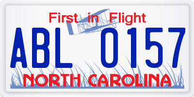 NC license plate ABL0157
