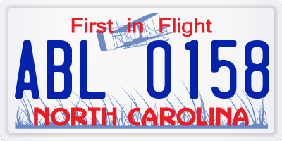 NC license plate ABL0158