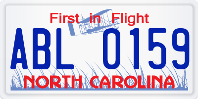 NC license plate ABL0159