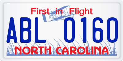 NC license plate ABL0160