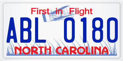 NC license plate ABL0180
