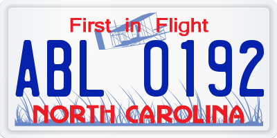 NC license plate ABL0192