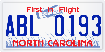 NC license plate ABL0193