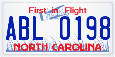 NC license plate ABL0198