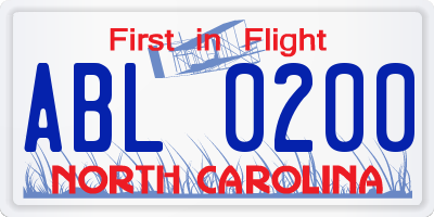 NC license plate ABL0200