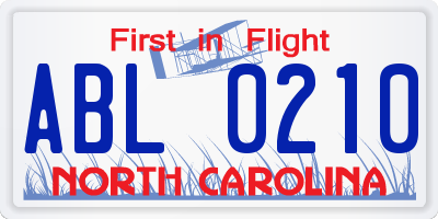 NC license plate ABL0210