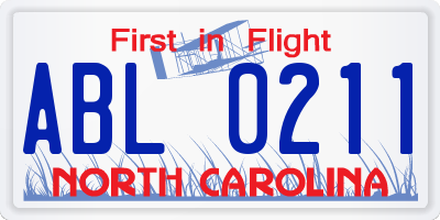 NC license plate ABL0211