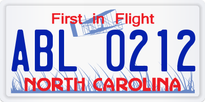 NC license plate ABL0212