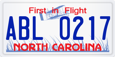 NC license plate ABL0217