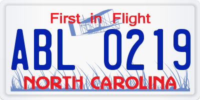 NC license plate ABL0219