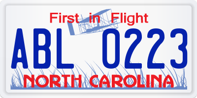 NC license plate ABL0223