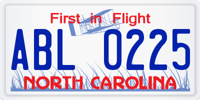 NC license plate ABL0225