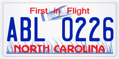 NC license plate ABL0226