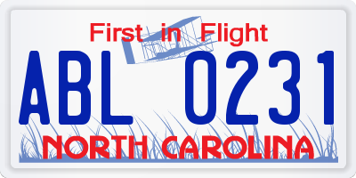 NC license plate ABL0231