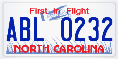 NC license plate ABL0232