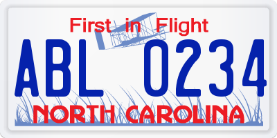 NC license plate ABL0234