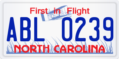 NC license plate ABL0239
