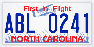 NC license plate ABL0241